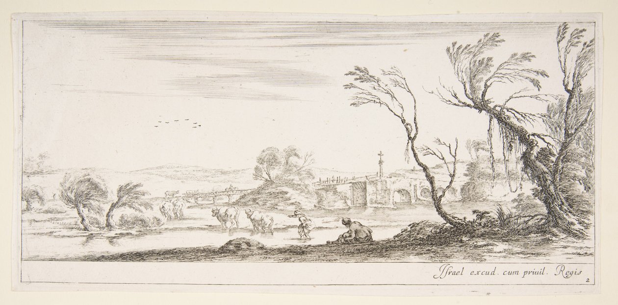 Plåt 2: en bondkvinna som tar av sig skorna i mitten, en annan bondkvinna och två c..., ca. 1641. av Stefano della Bella