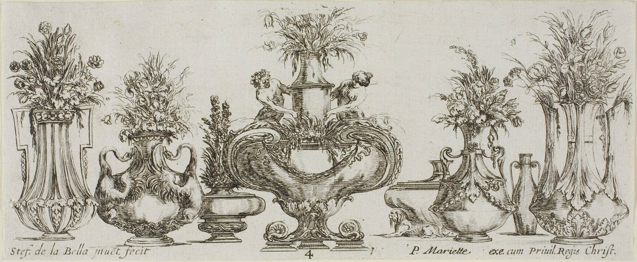Tallrik fyra från Collection of Various Vases av Stefano della Bella