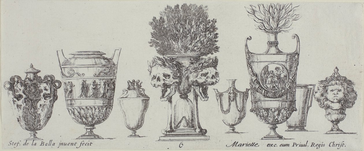 Tallrik sex från Collection of Various Vases av Stefano della Bella