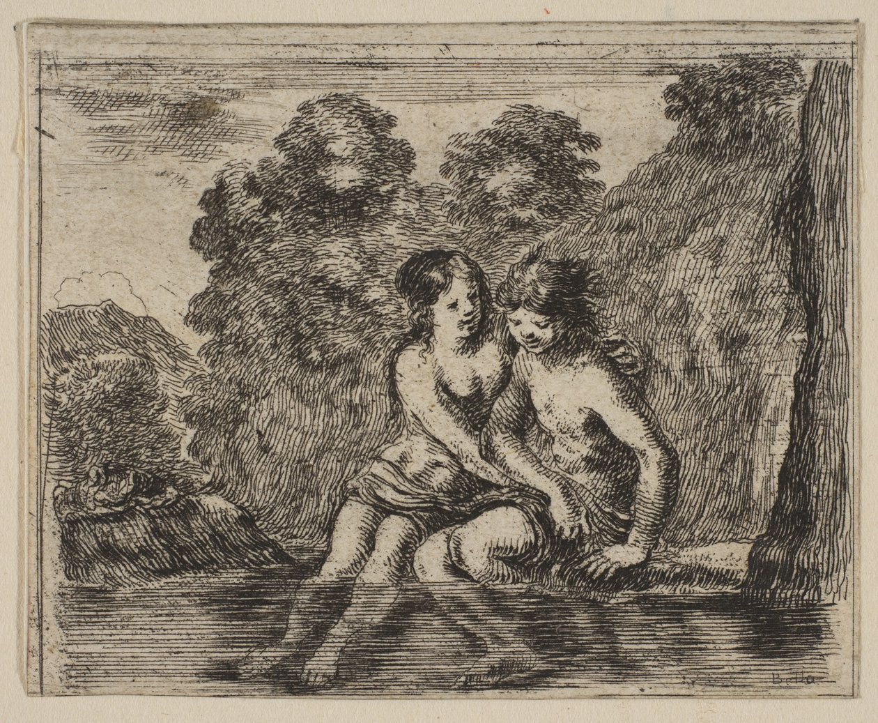 Salmacis och Hermafrodit, från Game of Mythology Jeu de la Mythologie, 1644. av Stefano della Bella