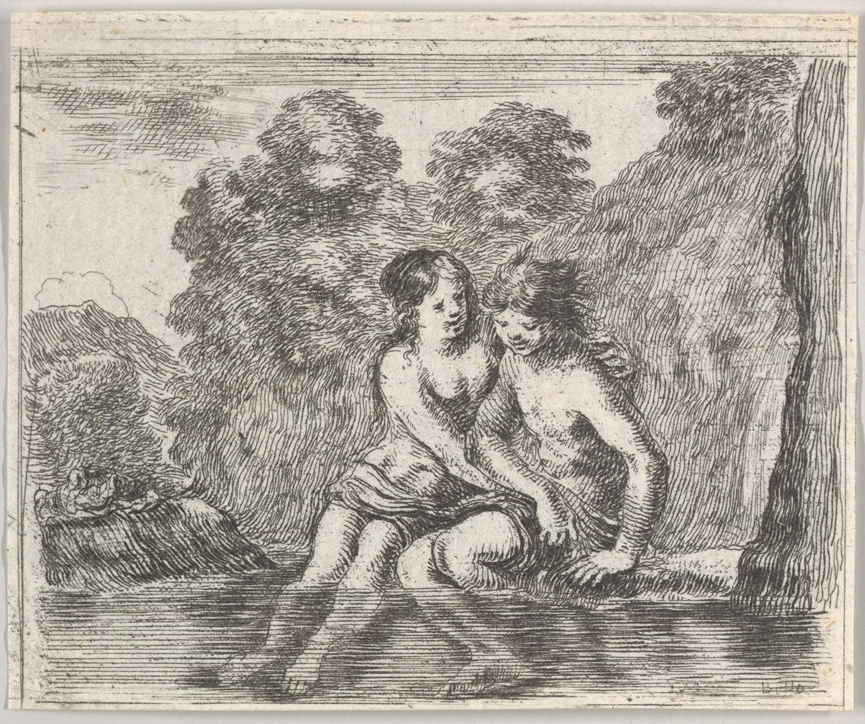Salmacis och Hermafrodit, från Game of Mythology Jeu de la Mythologie, 1644. av Stefano della Bella