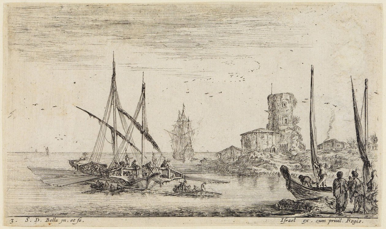 Havslandskap (Paysages maritimes): Havslandskap med ett gammalt torn av Stefano della Bella