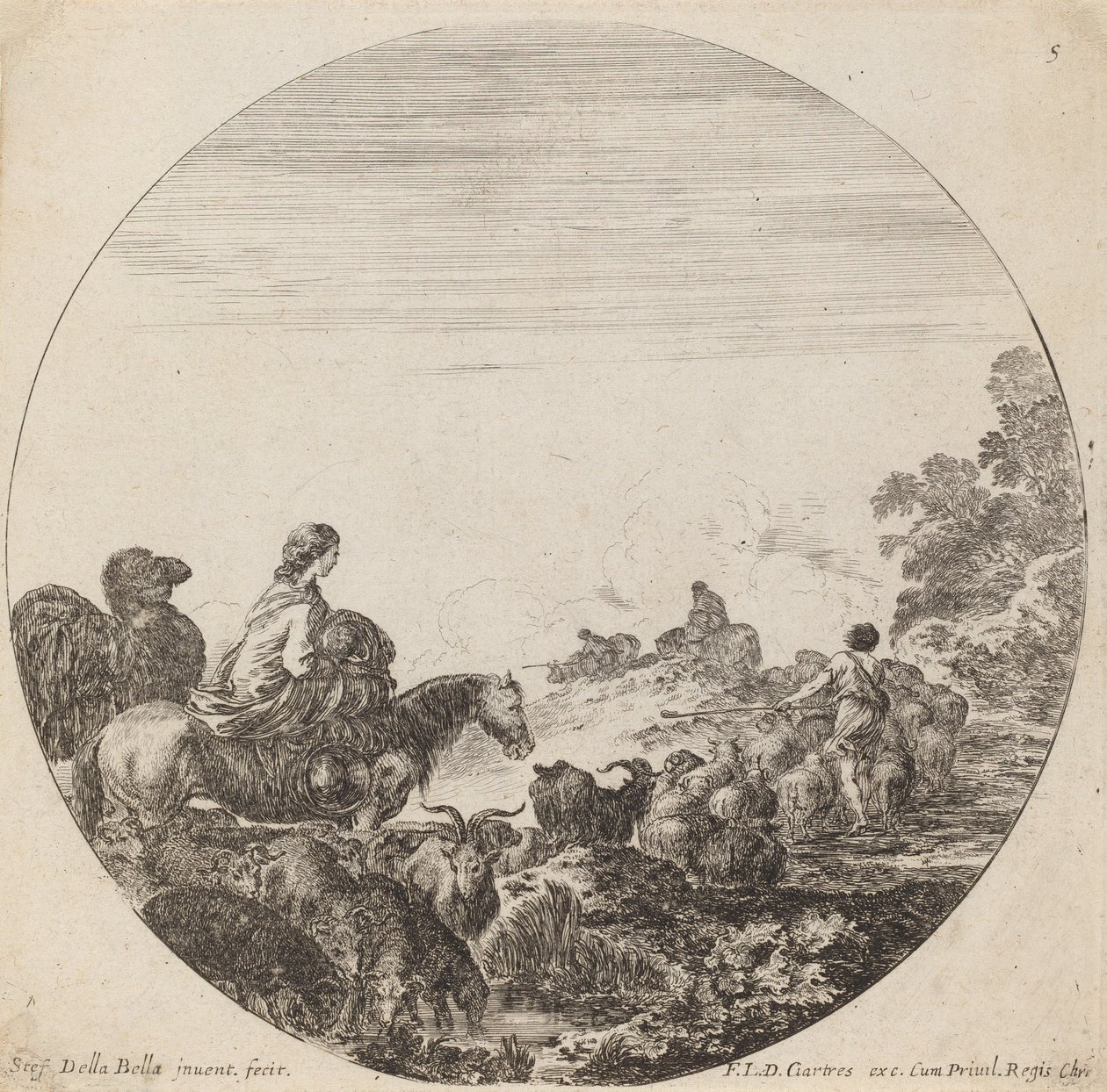 Herdar och flock med kvinna och kamel, 1646. av Stefano della Bella