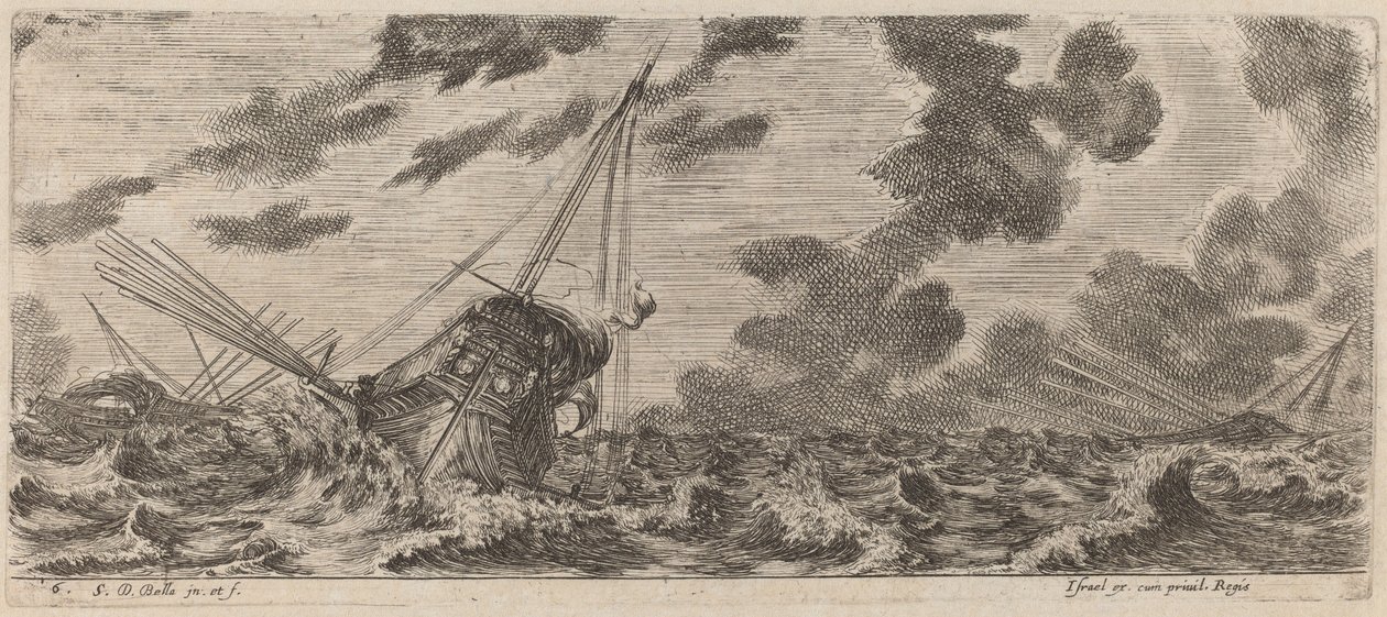 Skepp i Tempest, 1644. av Stefano della Bella