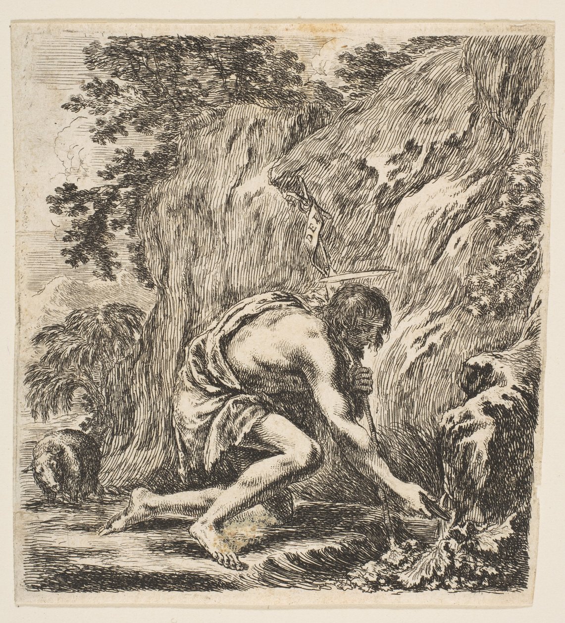 Johannes Döparen hämtar vatten från en källa, ca. 1649. av Stefano della Bella