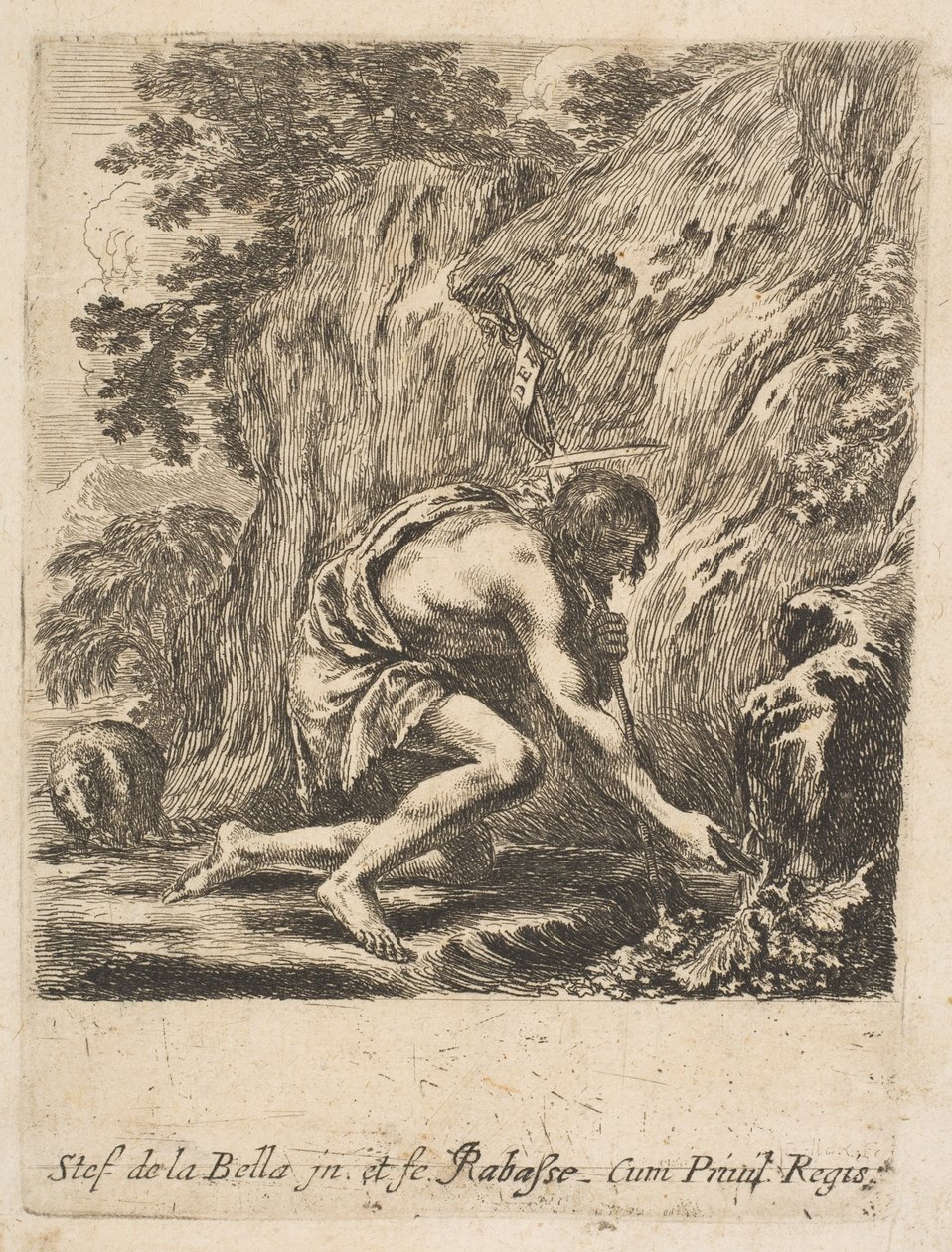 Johannes Döparen hämtar vatten från en källa, ca. 1649. av Stefano della Bella