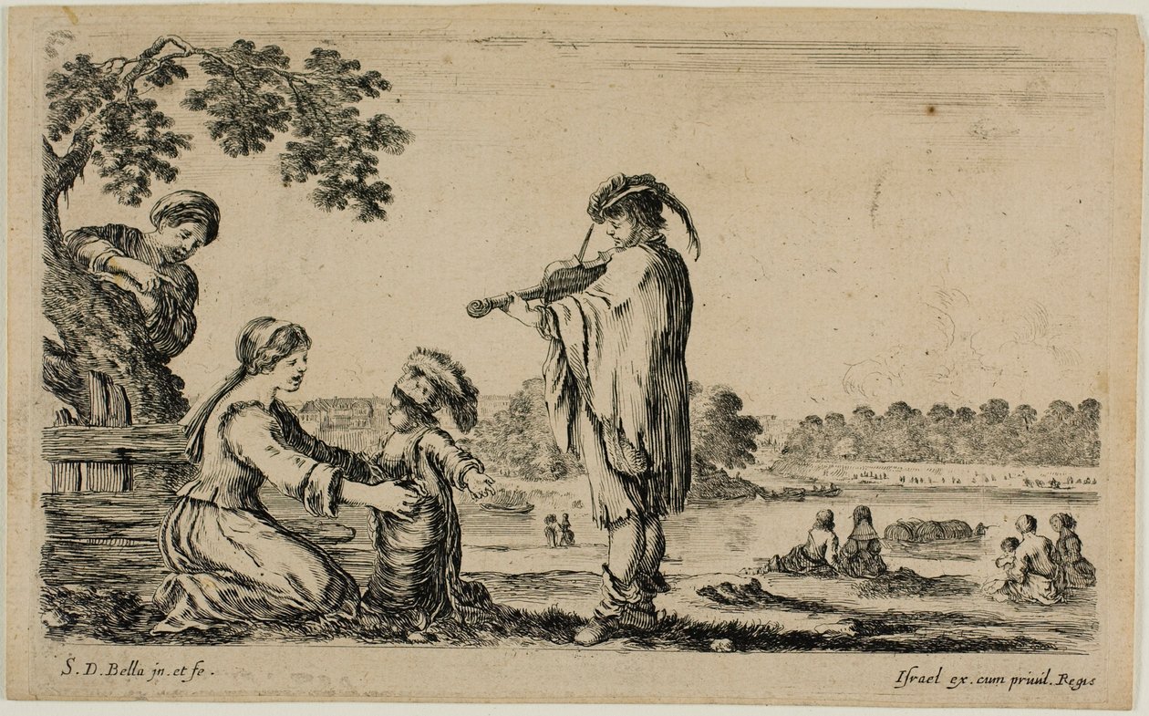Stående violinist, från Diverse figurer från landsbygden av Stefano della Bella