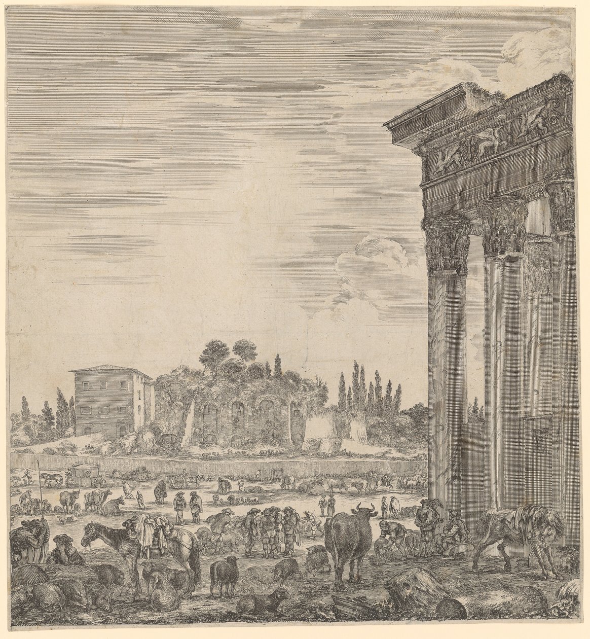 Antoninus Pius och Faustinas tempel och Campo Vaccino av Stefano della Bella