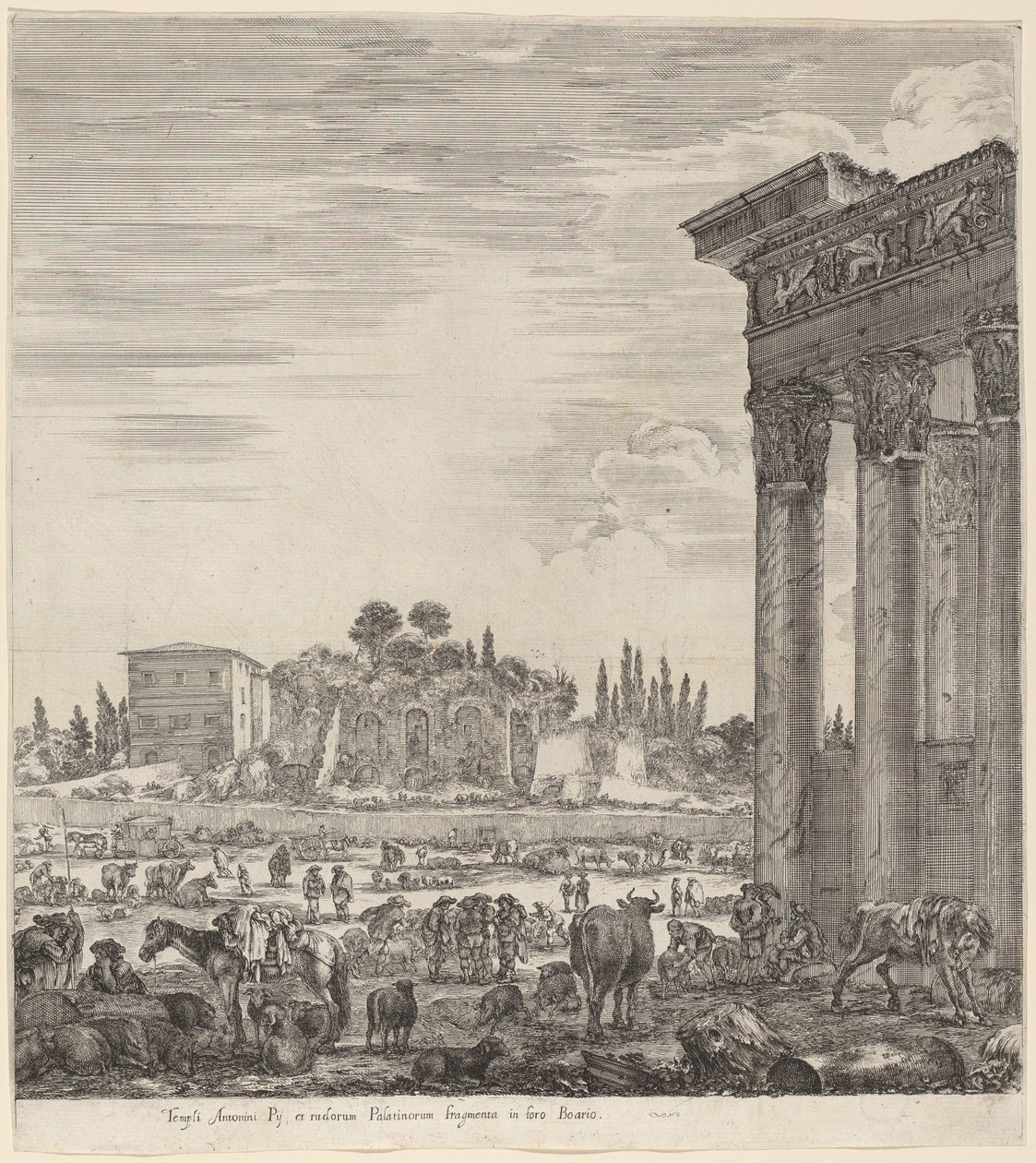 Antoninus tempel och Campo Vaccino, 1656. av Stefano della Bella