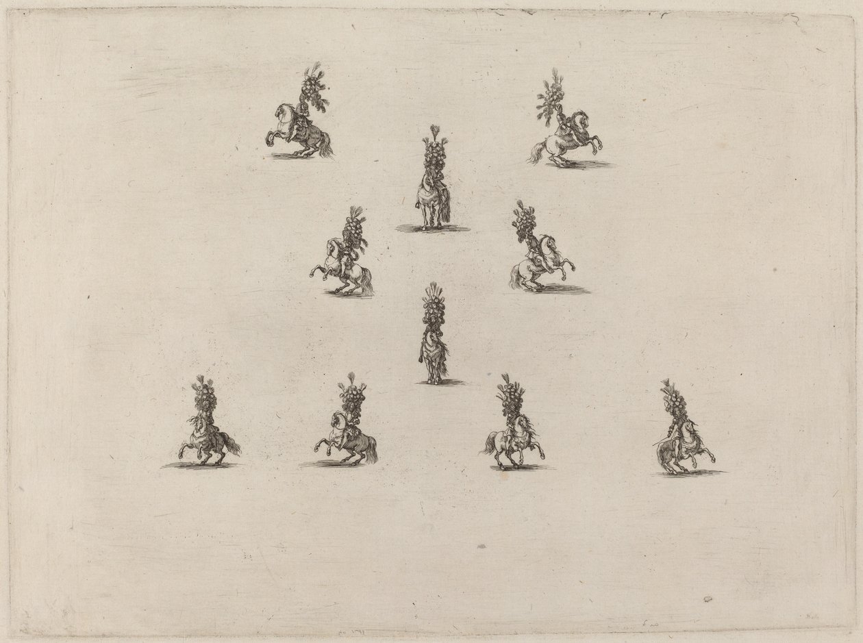 Tio kavaljerer med stora plumerade hjälmar, 1652. av Stefano della Bella