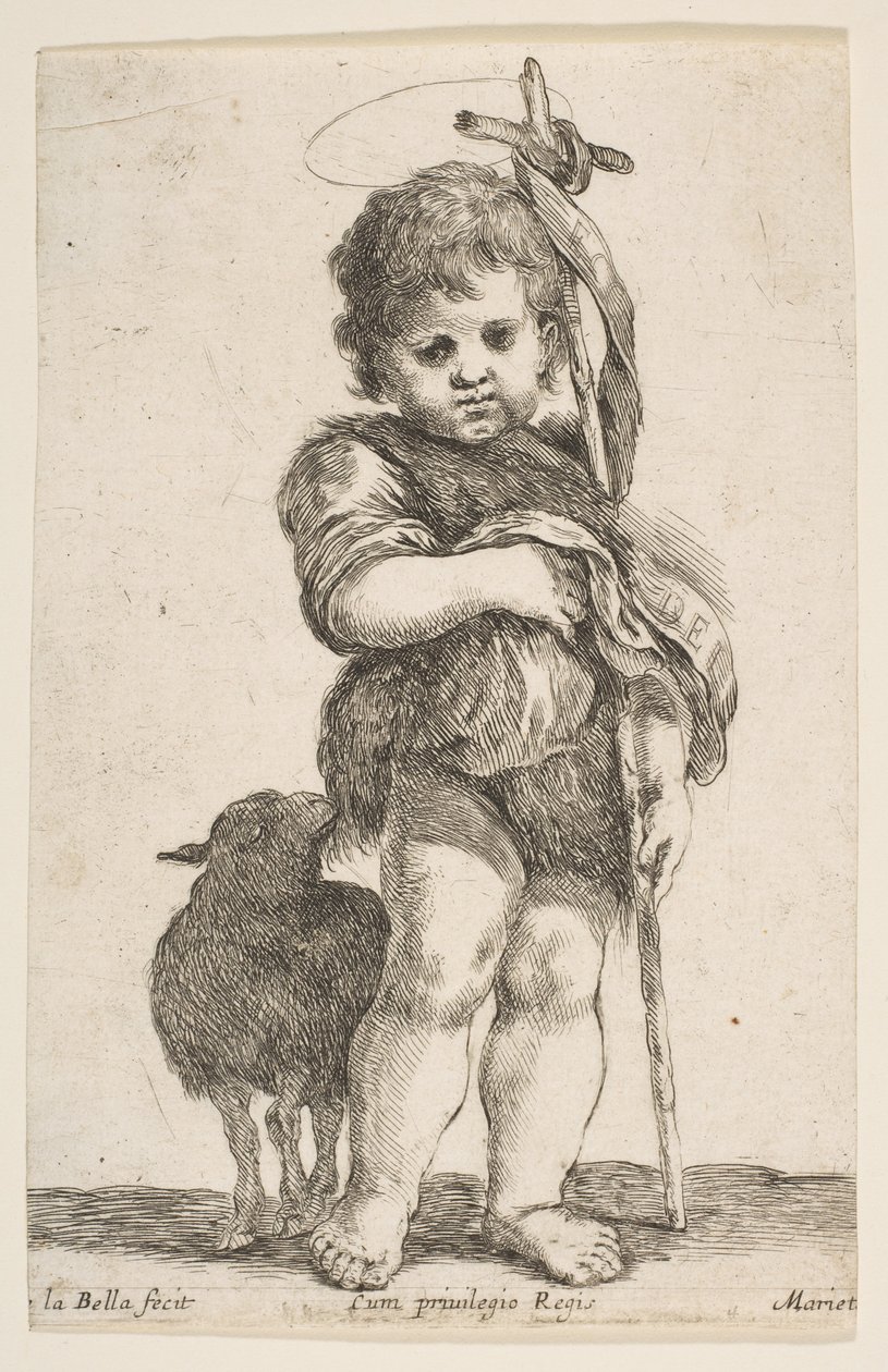 Det spädbarn St. Johannes Döparen håller upp sin mantel, ca. 1649. av Stefano della Bella