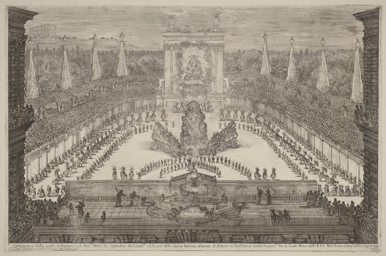 Prinsen av Toscana, hans kavalleri och vagnar runt Atlasbergen av Stefano della Bella
