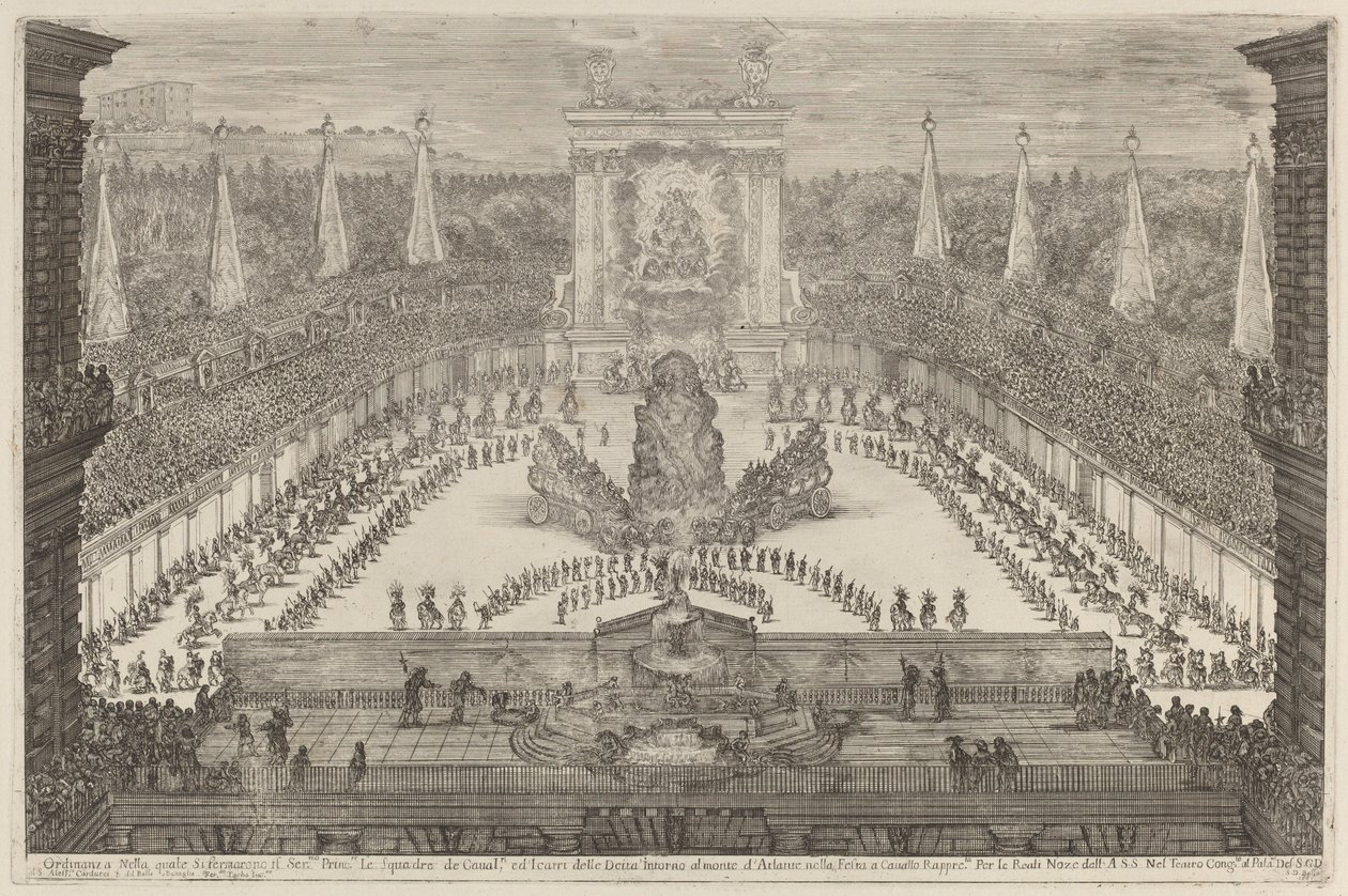 Prinsen av Toscana, hans hästtrupper och vagnar runt berget Atlas, 1661. av Stefano della Bella