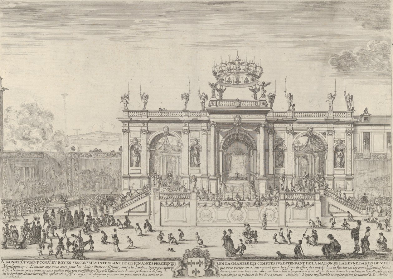 Det heliga sakramentets altare, till vänster, sakramentet under en baldakin, buret i p..., ca. 1648. av Stefano della Bella