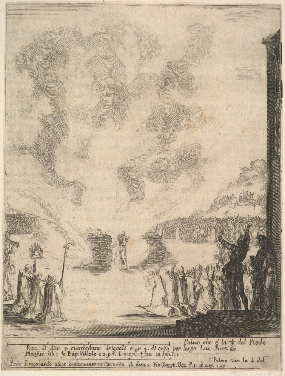 Eldprovet, munken Peter, lärjungen Saint John Gualbert, som passerade genom fl..., 1640. av Stefano della Bella