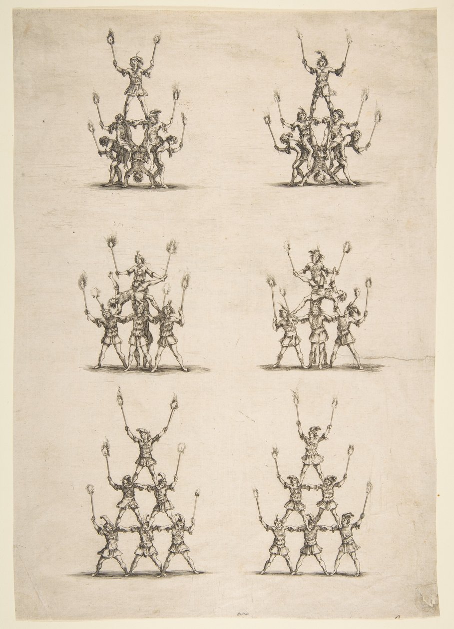 Trettiosex akrobater i sex grupper, 1652. av Stefano della Bella