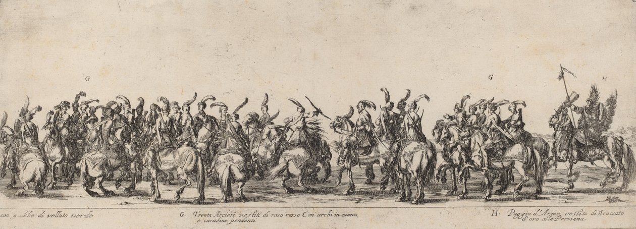 Trettio bågskyttar och sidor, 1633. av Stefano della Bella