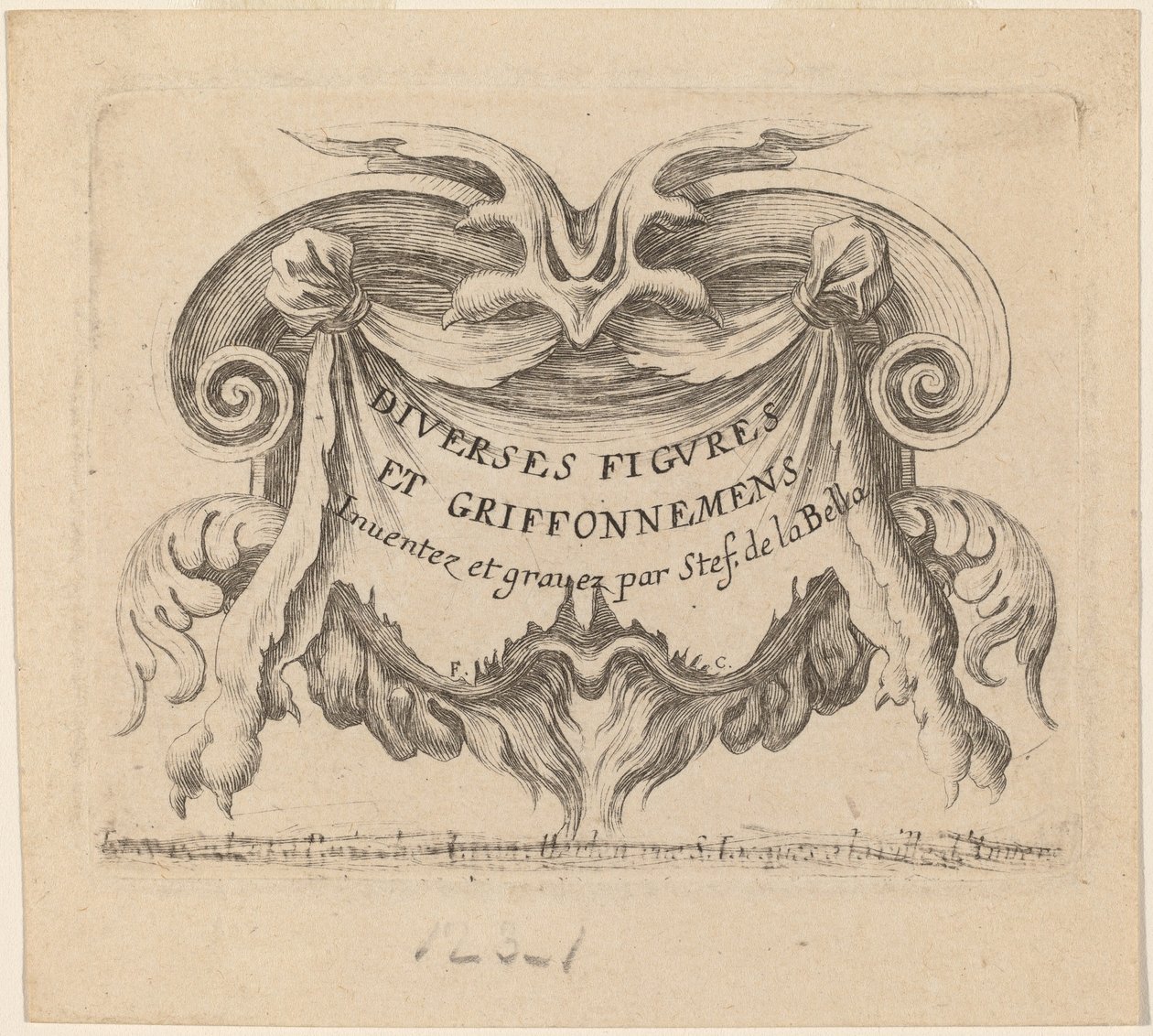 Titelsida för olika figurer och doodles, 1646. av Stefano della Bella
