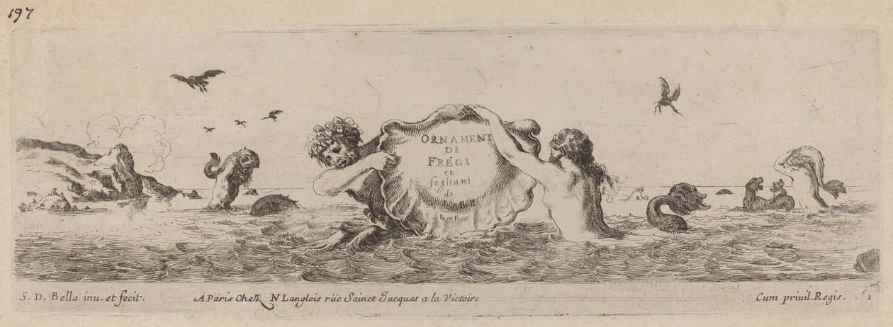 Titelblad för prydnader av friser och flygblad, troligen 1648. av Stefano della Bella