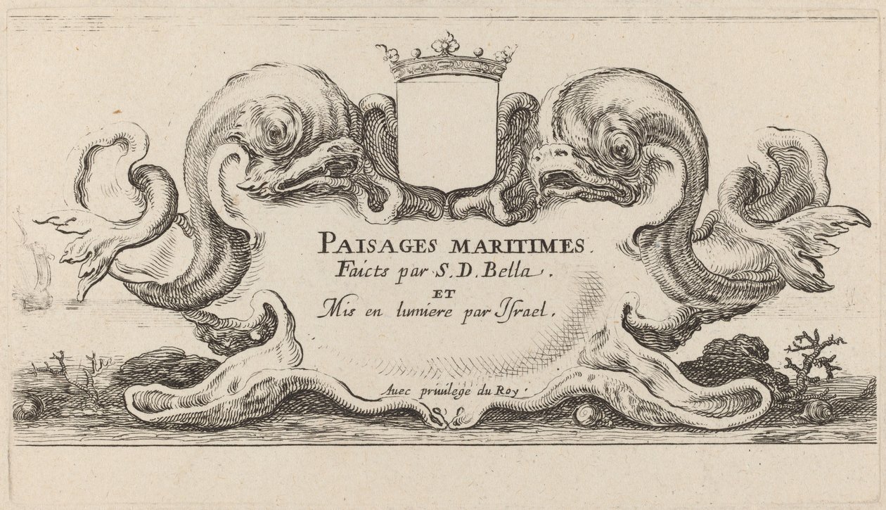 Titelsida för Paysages maritimes, 1644. av Stefano della Bella
