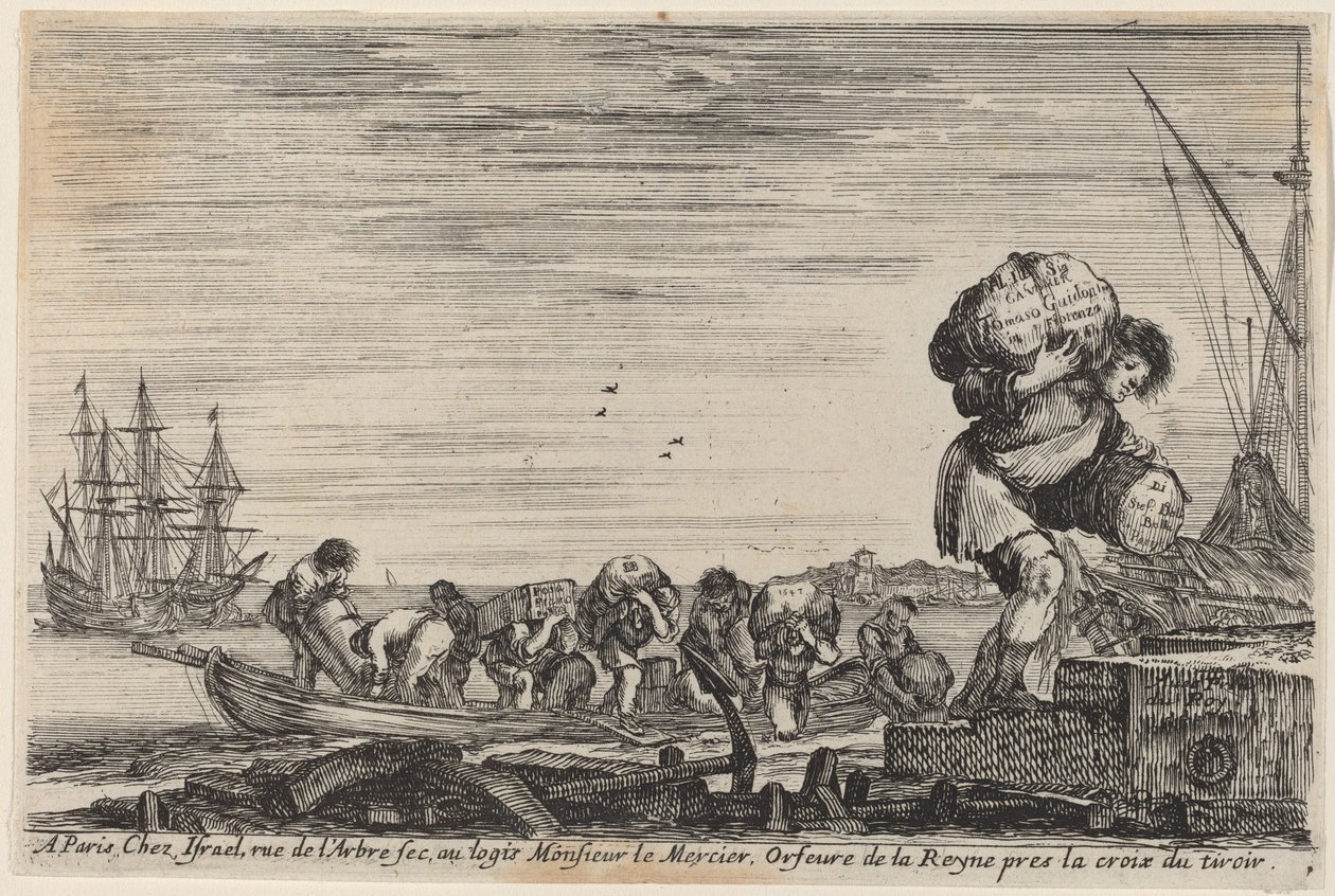 Titelsida för utsikt över havets hamnar, 1647. av Stefano della Bella