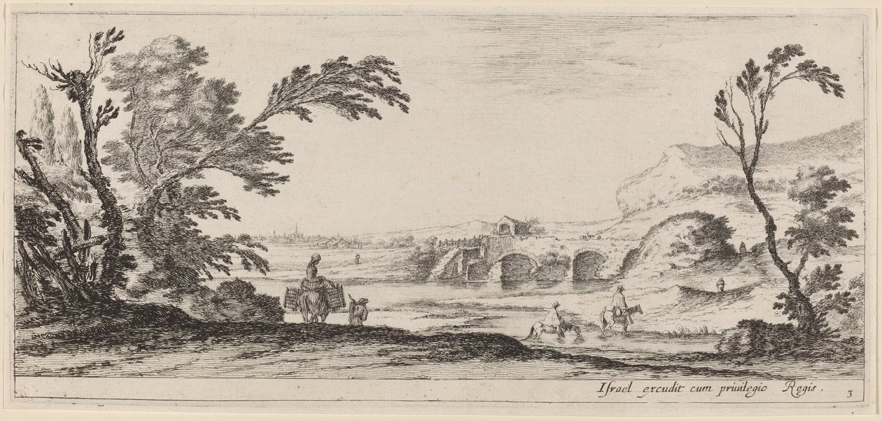 Resenärer som springer en ström, i eller före 1647. av Stefano della Bella