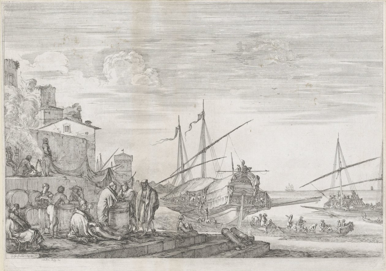 Två galärskepp i hamnen i Livorno Port of Livorno (serietitel) Vues de port de Livourne (serietitel) av Stefano della Bella