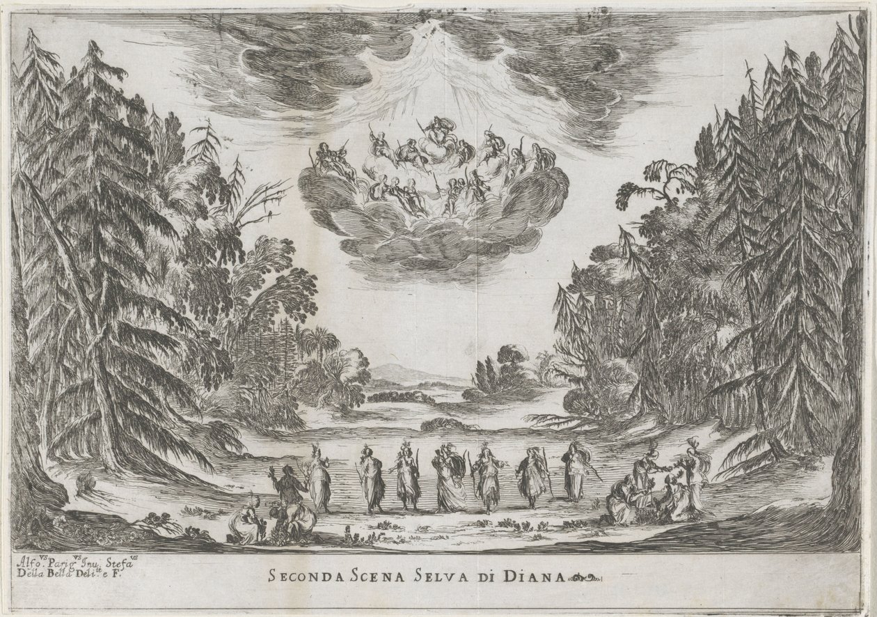 Andra scen: het bos van Diana Andra scenen av Dianas skog (titel på objekt) Liberetto ter ere van de bruiloft van Ferdinando II de