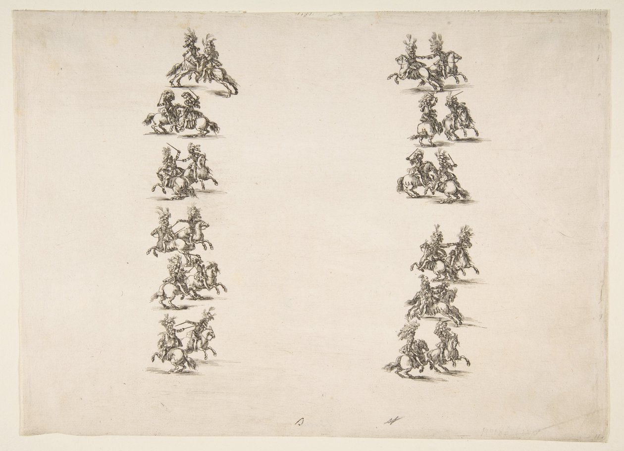 Tjugofyra kavaljerer slåss i två kolumner, 1652. av Stefano della Bella