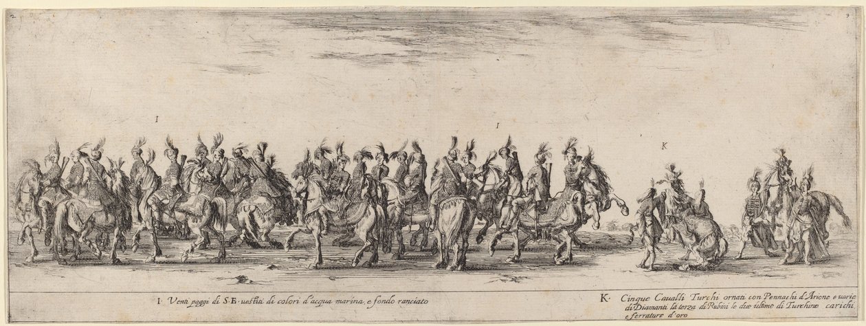 Tjugo sidor och fem turkiska hästar, 1633. av Stefano della Bella