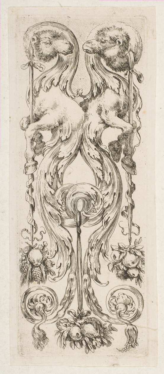 Två vända kamelhuvuden med kroppar som slutar i prydnad, ca. 1653. av Stefano della Bella