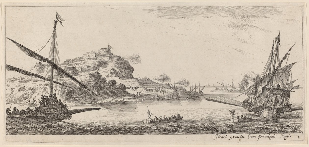 Två galärer och deras lanseringar, i eller före 1647. av Stefano della Bella