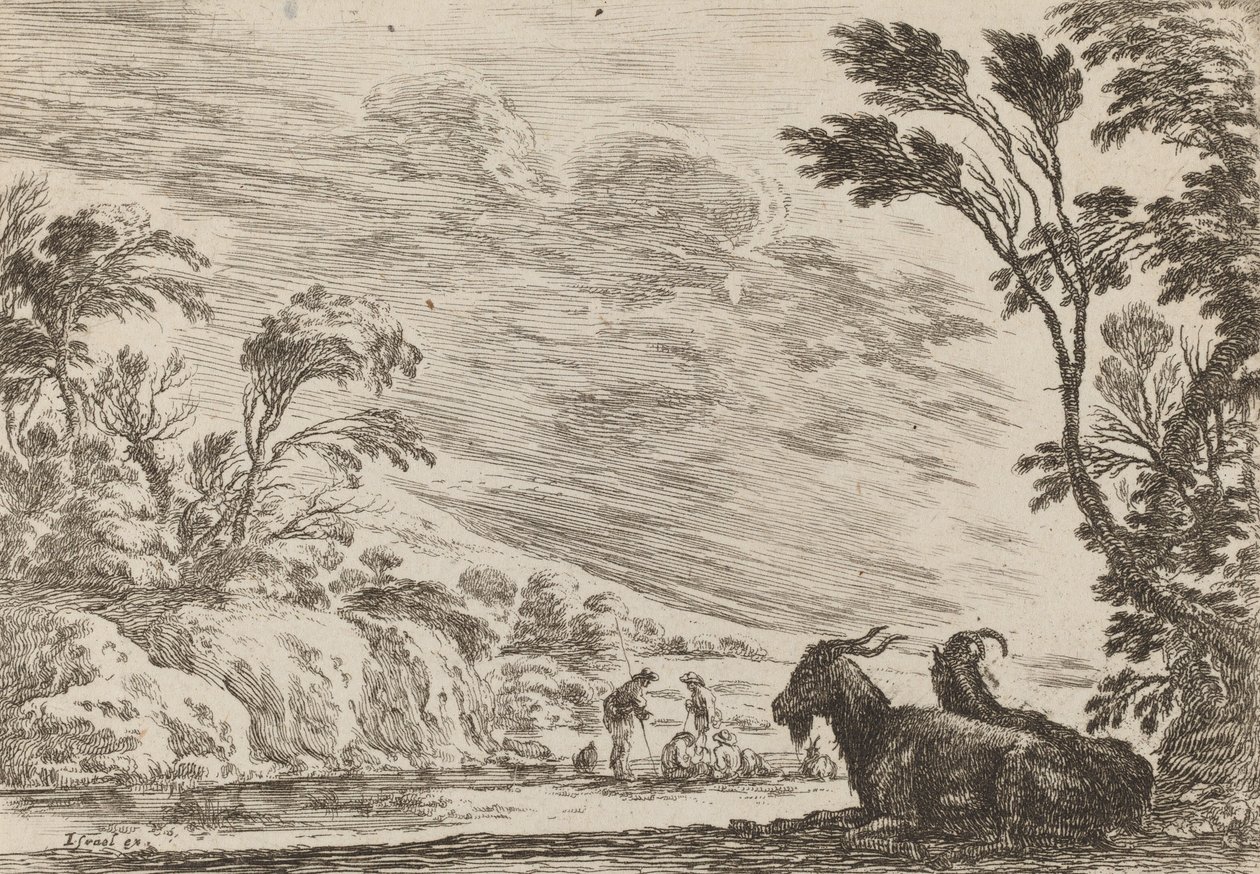 Två liggande getter, 1642. av Stefano della Bella