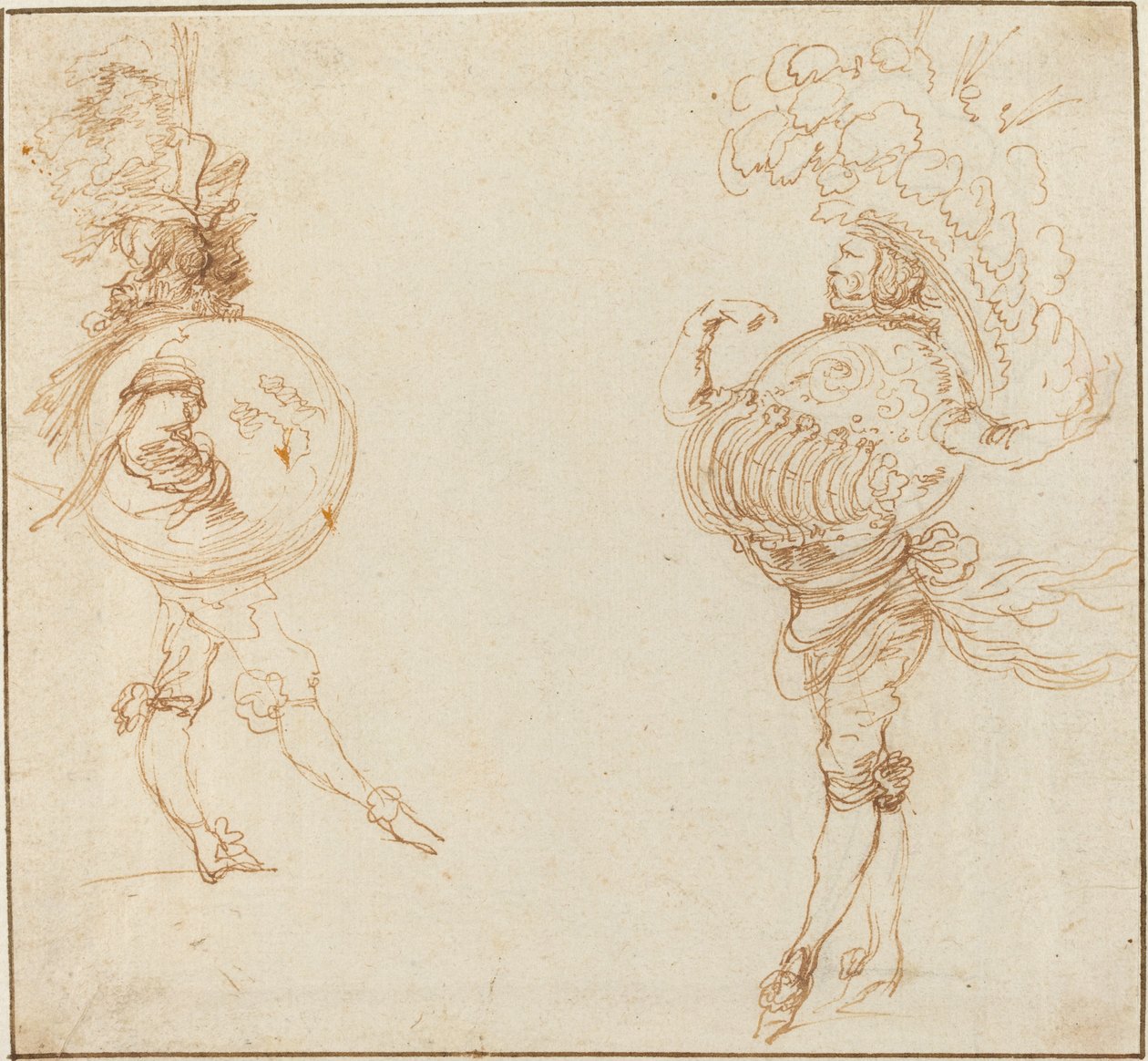 Två män i maskeraddräkter: Jorden och en paradhjälm, ca. 1645. av Stefano della Bella