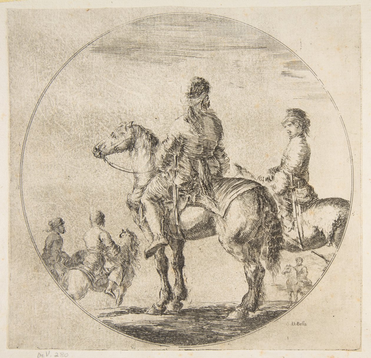 Två polska ryttare med sina hästar vända åt vänster, från Figures on Horseback Cavali..., ca. 1651. av Stefano della Bella