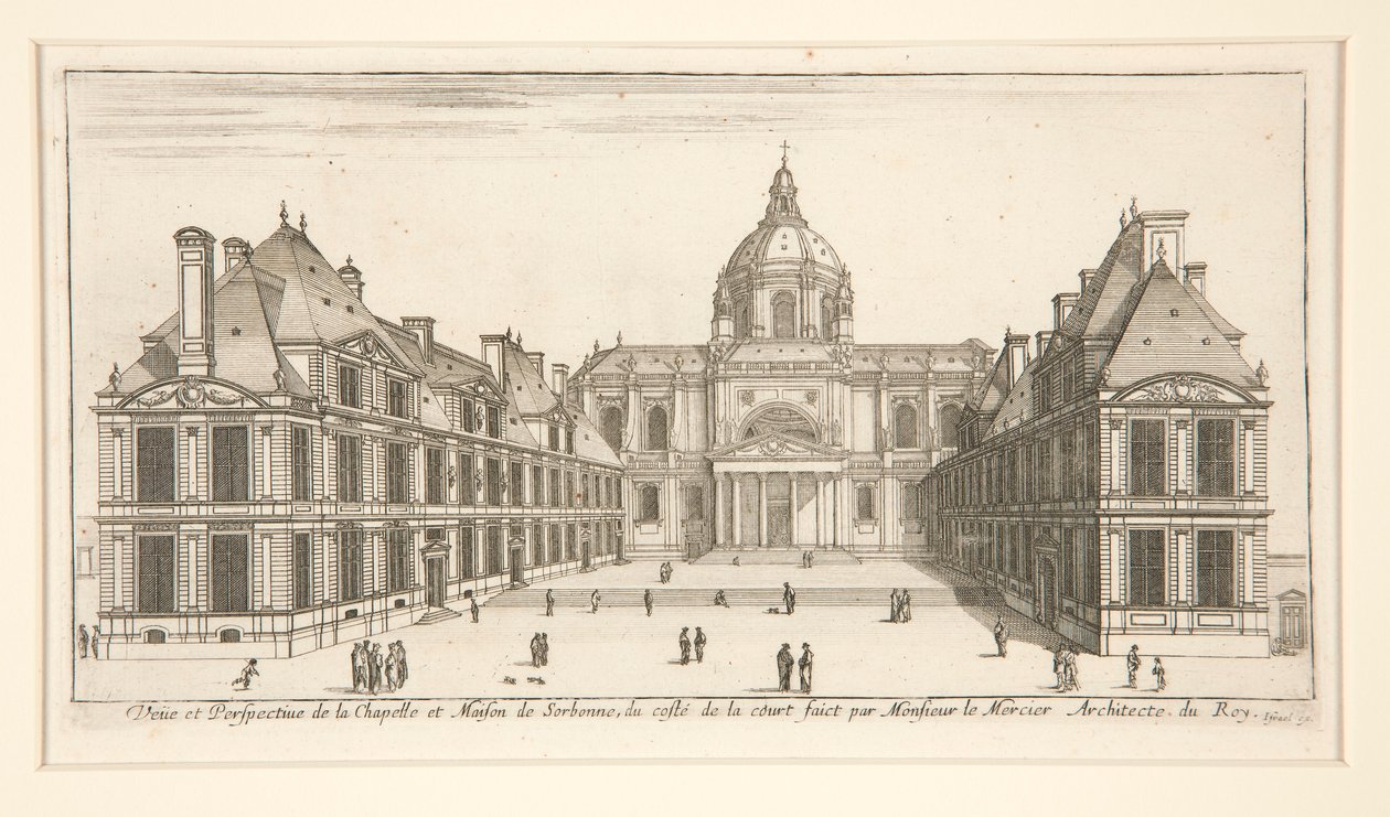 Utsikt och perspektiv av kapellet och huset i Sorbonne av Stefano della Bella
