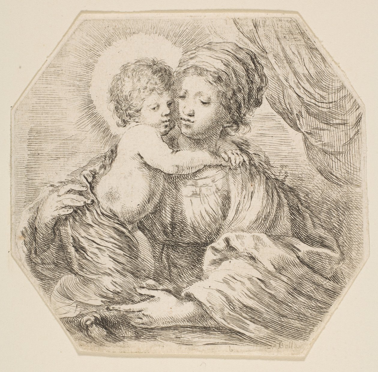 Virgin and Christ Child, en åttakantig komposition, ca. 1649. av Stefano della Bella