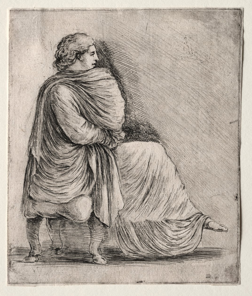 Kvinna som sitter på en pall, ca. 1620-1630-talen. av Stefano della Bella