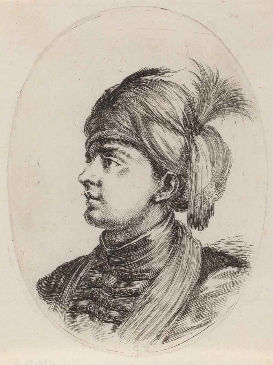 Ung mor i en fjäderturban, vänd åt vänster, 16491650. av Stefano della Bella