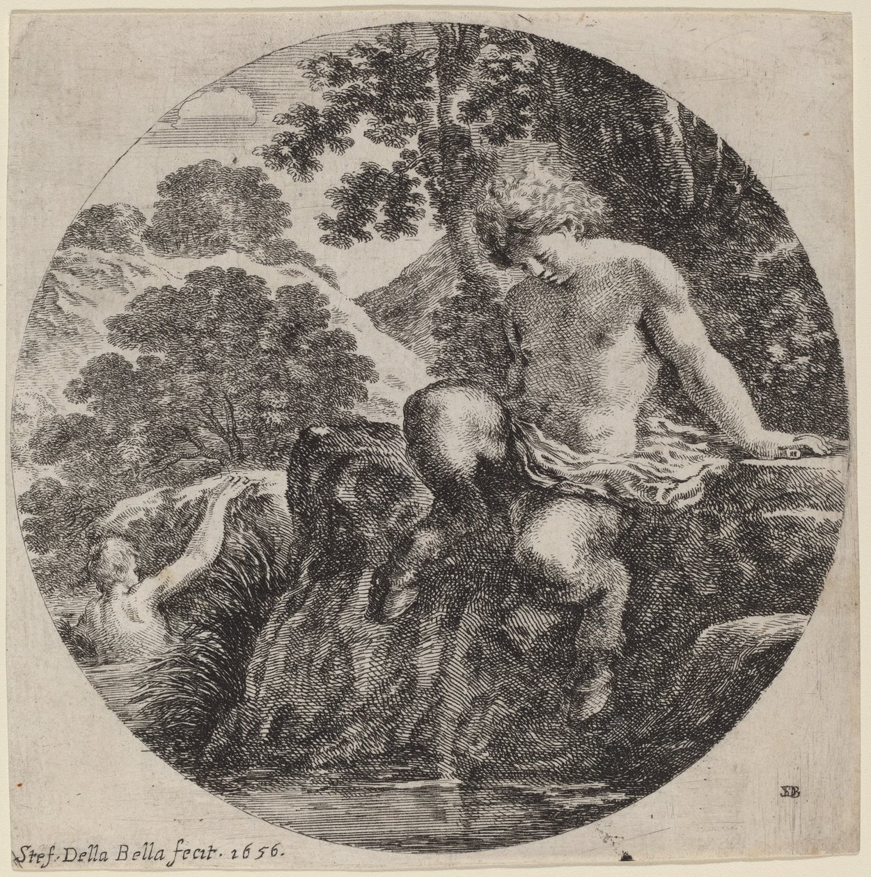 Ung Satyr vid stranden av en ström av Stefano della Bella