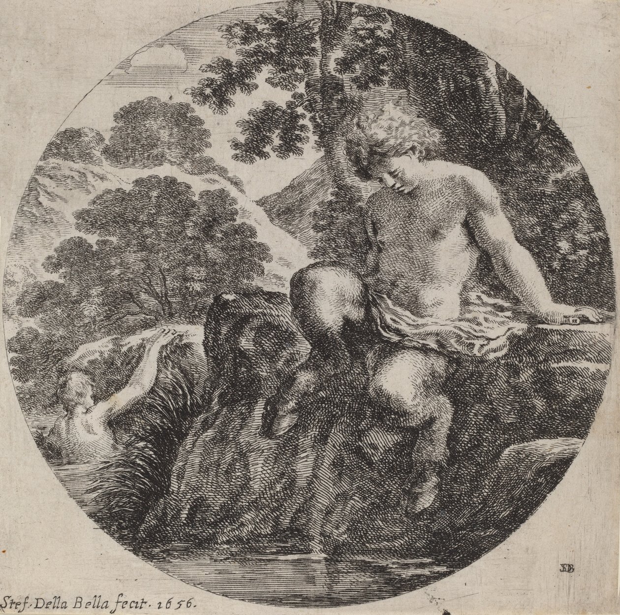 Ung Satyr vid stranden av en ström, 1656. av Stefano della Bella
