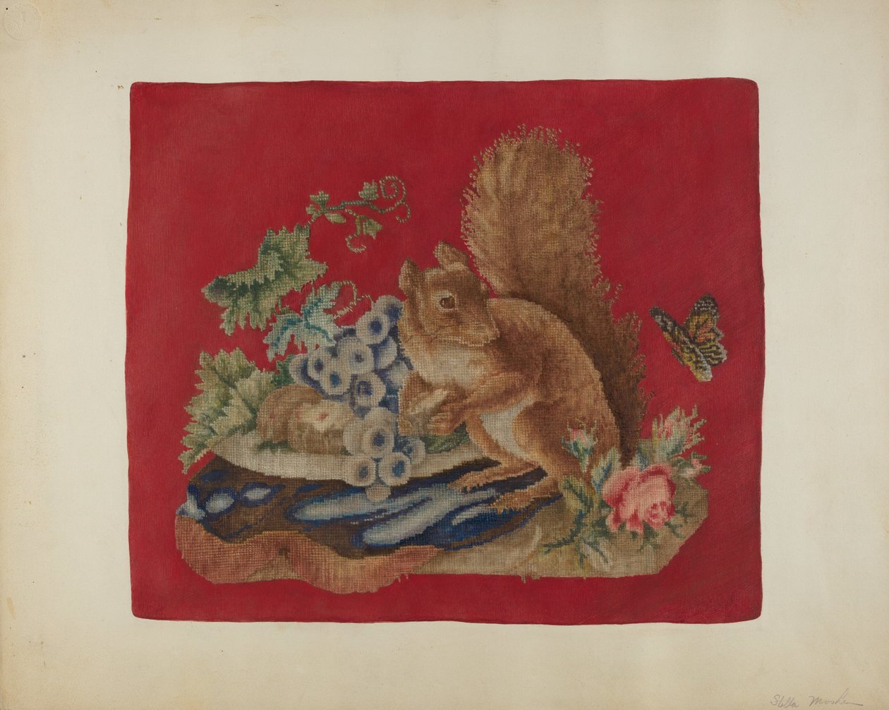 Stolsitsöverdrag, ca. 1942. av Stella Mosher