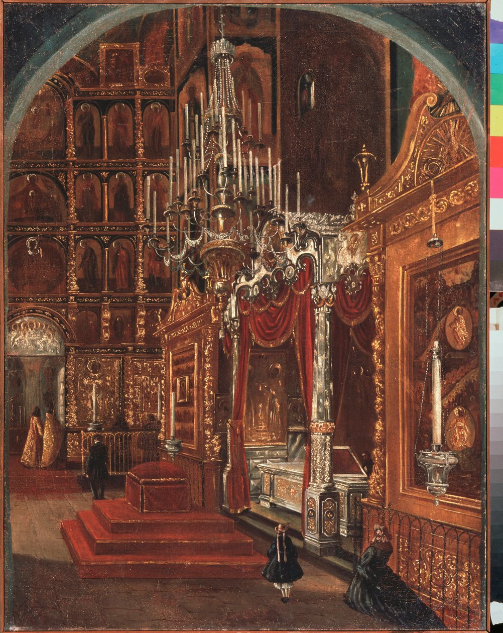 Interiör av Assumption Cathedral i Yaroslavl (Ryssland) - Interiör i Assumption Cathedral i Yaroslavl - Målning av Stepan Mikhailovich Shukhvostov (1821-1908), olja på duk av Stepan Mikhailovich Shukhvostov