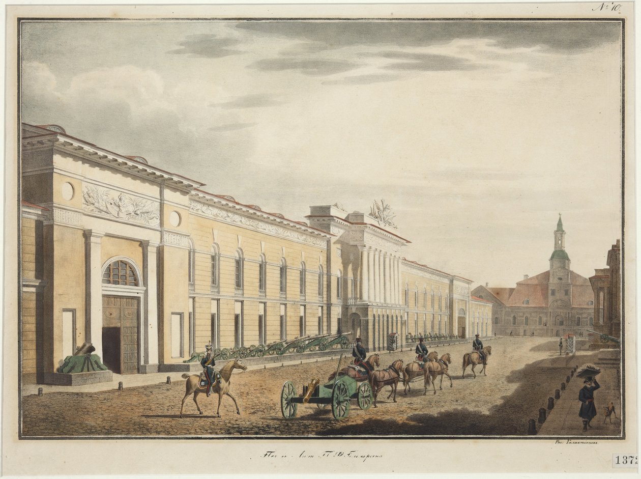 Utsikt över det nya arsenalet på Liteyny Avenue (perspektiv Liteiny) - Stepan Philippovich Galaktionov (1779-1854). Litografi, akvarell av Stepan Philippovich Galaktionov