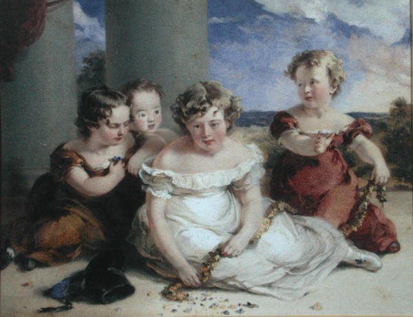 Barn som gör en krans (akvarell på papper) av Stephan Poyntz Denning