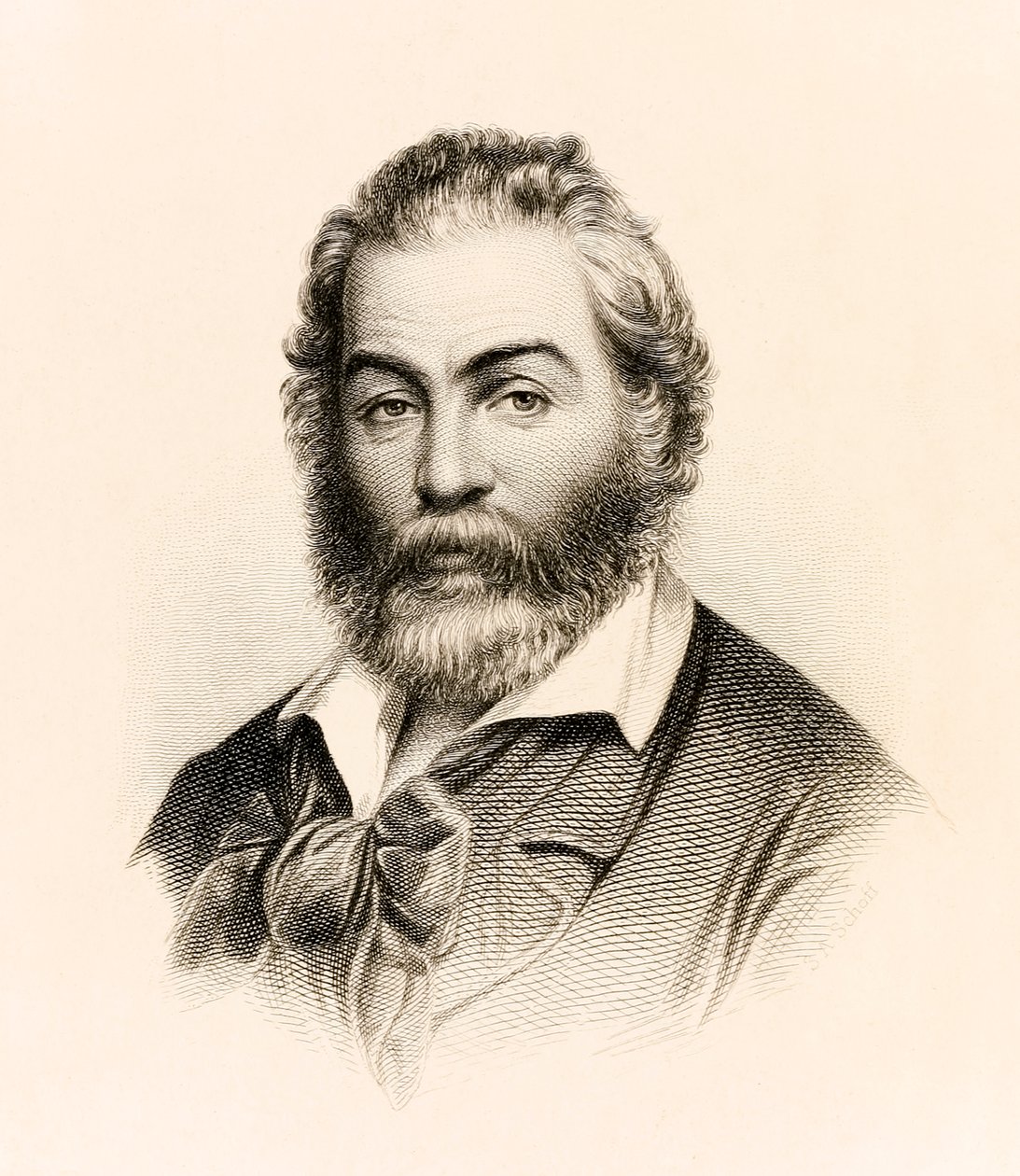 Frontispice från en upplaga från 1860 av "Leaves of Grass", en diktsamling av den amerikanske poeten Walt Whitman av Stephen Alonzo Schoff