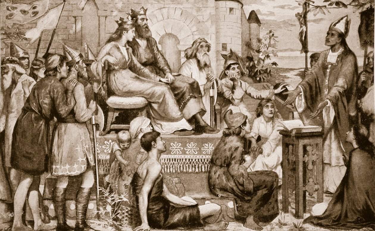 Augustinus predikar för saxarna, 597, illustration från "Hutchinson