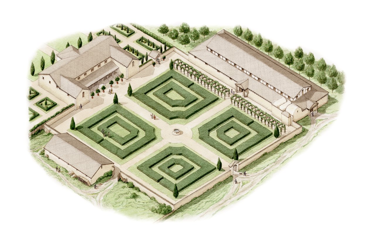 Brading Roman Villa, Isle of Wight (ritad 2012), ca 350-400 (bläck och akvarell) av Stephen Conlin
