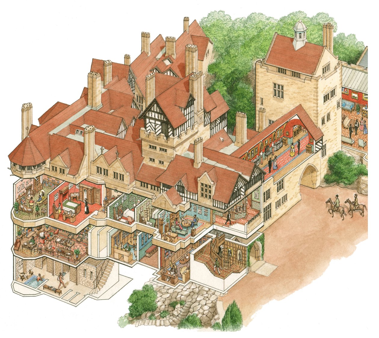 Cragside House, Northumberland, ca 1872-1900 (tusch och akvarell) av Stephen Conlin