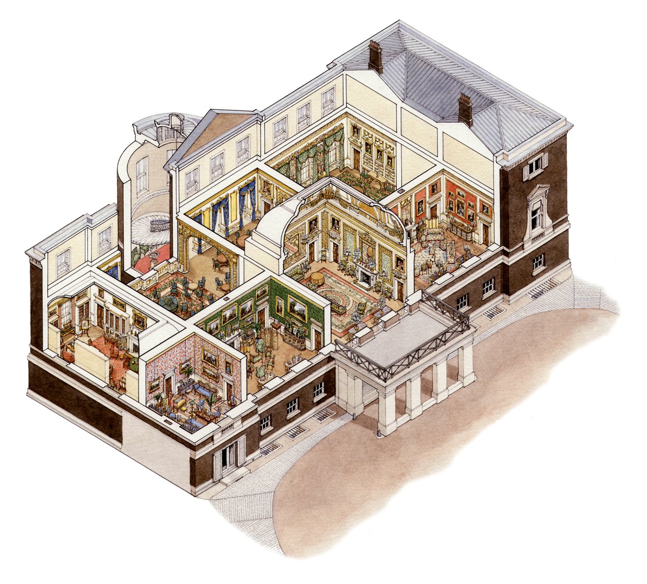 Devonshire House, Piccadilly, London, ca 1860-1910 (tusch och akvarell) av Stephen Conlin